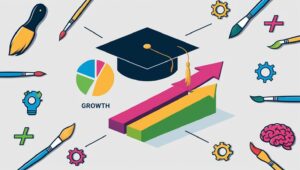 Concept art of graduation cap, skill icons, pie chart or growth arrow — clean style for learning focus